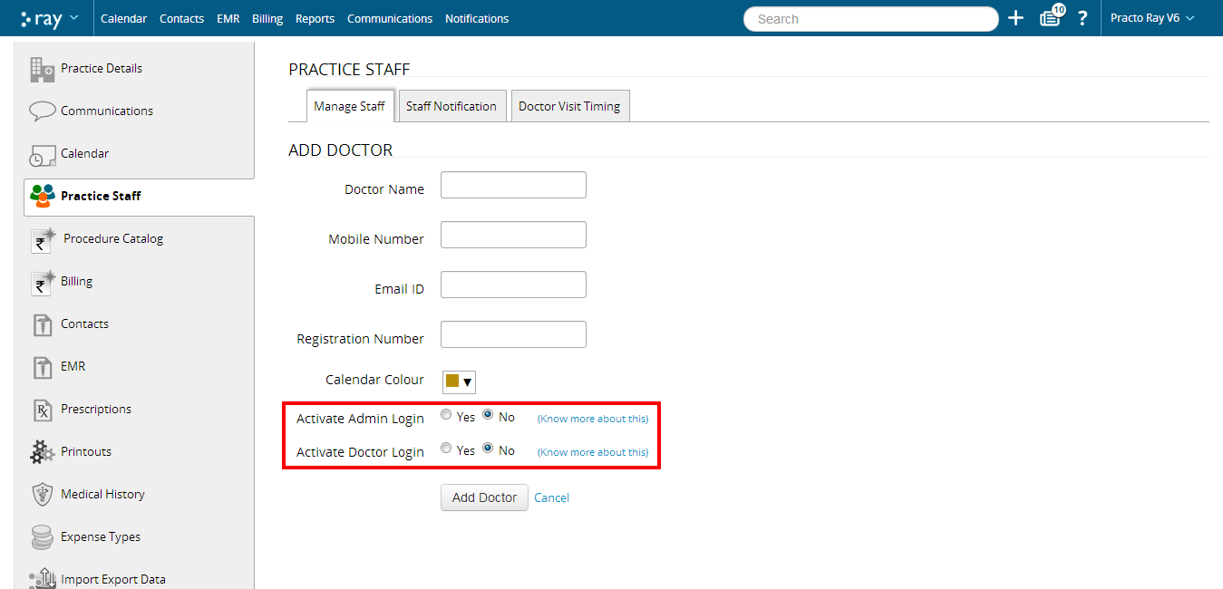 Login access for doctor