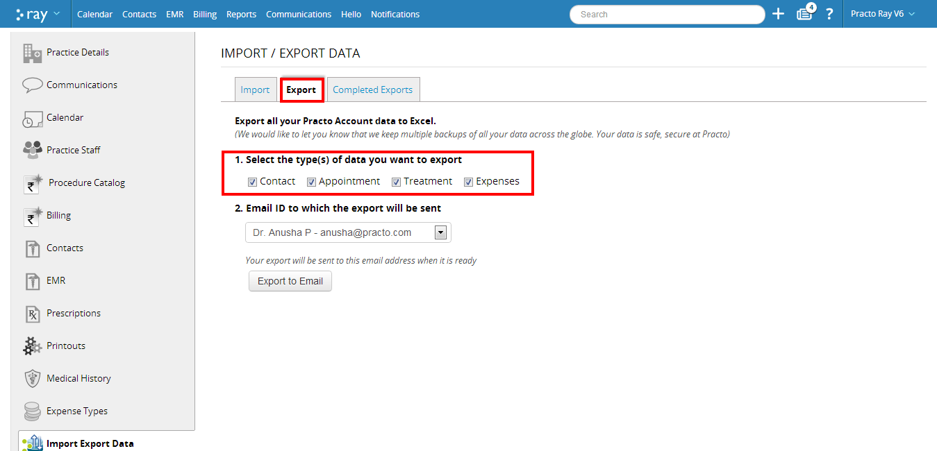 Export data type
